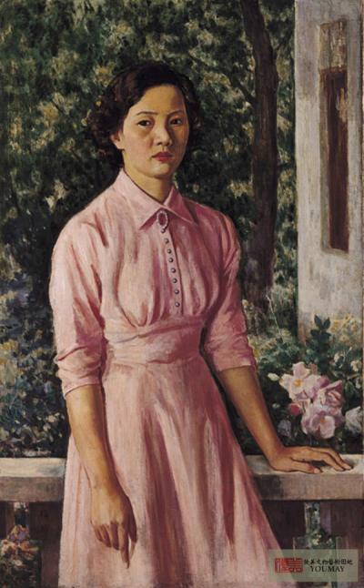 李梅樹 憑欄少女